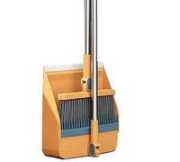 DECORN Set Scopa e Paletta per la Casa, Scopa Girevole a 180 Gradi con Manico Lungo e Paletta per la Spazzatura Verticale con Denti a Pettine per Cucina, Ufficio, Interni,Arancia,Magnetic Lock