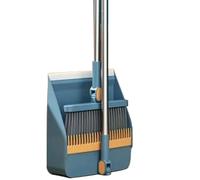 DECORN Set Scopa e Paletta per la Casa, Scopa Girevole a 180 Gradi con Manico Lungo e Paletta per la Spazzatura Verticale con Denti a Pettine per Cucina, Ufficio, Interni,Blu,Magnetic Lock