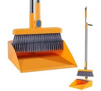 DECORN Set Scopa e Paletta per la Casa, Scopa Girevole a 180 Gradi con Manico Lungo e Paletta per la Spazzatura Verticale con Denti a Pettine per Cucina, Ufficio, Interni,Arancia,Snap Lock