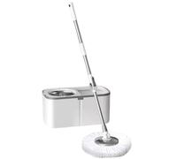 DECORN Set Scopa e Secchio Rotante, Mocio e Secchio rotanti a 360° con cestello di disidratazione Rimovibile, Facile Spostamento con Ruote per la Pulizia del Pavimento della casa,2 Mop Pads