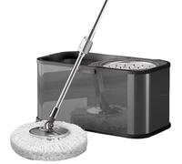 DECORN Set Scopa e Secchio Rotante per la casa - Mocio Rotante a 360° e Secchio in Acciaio Inossidabile, Facile Spostamento con Ruote per la Pulizia del Pavimento della casa,Nero