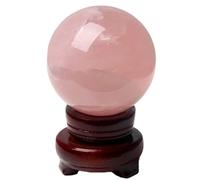 DECORN Sfera di Cristallo curativa Sfera di divinazione della Palla di Gemma Rosa Rosa Rosa Naturale con Supporto in Legno per Reiki, Meditazione, Decorazione per la casa del Feng Shui,200mm
