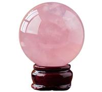 DECORN Sfera di Cristallo curativa Sfera di divinazione della Palla di Gemma Rosa Rosa Rosa Naturale con Supporto in Legno per Reiki, Meditazione, Decorazione per la casa del Feng Shui,30mm