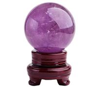 DECORN Sfera di Cristallo di guarigione Ametista Pietra Monaca di Quarzo Naturale con Supporto in Legno, Figurina per sculture minerali lucidata per Feng Shui, Fortuna, Decorativa,4.7"/12cm