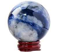 DECORN Sfera di Cristallo di guarigione Naturale Sfera di Pietra preziosa Blu e Bianca su Supporto per esposizioni in Legno per Reiki, Meditazione, Wicca, fengshui casa Decorativa,50~55mm
