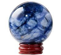 DECORN Sfera di Cristallo di guarigione Naturale Sfera di Pietra preziosa Blu e Bianca su Supporto per esposizioni in Legno per Reiki, Meditazione, Wicca, fengshui casa Decorativa,45~50mm