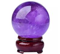 DECORN Sfera di Cristallo di Quarzo Ametista con Supporto in Legno Ballo di Gemma curativa per Reiki, divinazione, Meditazione, Stregoneria, Arredamento per la casa,70mm