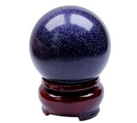 DECORN Sfera di Cristallo in Quarzo arenaria Blu con Supporto in Legno Figurina per sculture a Sfera di Gemma guarigione energetica per la casa Decorativa,40~50mm
