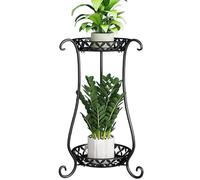 DECORN Supporti per Piante in Metallo a 2 Livelli per Interni Tavolo Rotondo per Piante espositore portavasi da Fiori per Soggiorno, Balcone, Finestra, Giardino Esterno, Patio,Hollow Black,75cm Tall