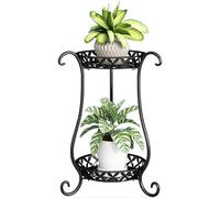 DECORN Supporti per Piante in Metallo a 2 Livelli per Interni Tavolo Rotondo per Piante espositore portavasi da Fiori per Soggiorno, Balcone, Finestra, Giardino Esterno, Patio,Hollow Black,65cm Tall