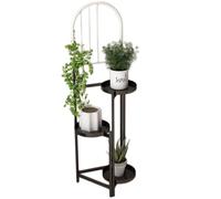 DECORN Supporto per Piante in Metallo a 3 Livelli per Interni ed Esterni per Piante Multiple, Espositore Pieghevole per Fiori Alti, per Verdure, Erbe, Fiori e Piante rampicanti,Black + White