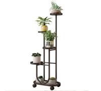 DECORN Supporto per Piante in Vaso in Metallo a 5 Livelli e 6 per Interni ed Esterni, Mensola per Fiori con Ruote, Espositore per Piante Multiple per Soggiorno con Balcone ad Angolo Giardino,Nero