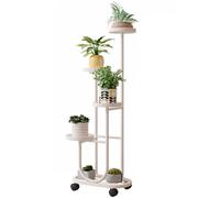 DECORN Supporto per Piante in Vaso in Metallo a 5 Livelli e 6 per Interni ed Esterni, Mensola per Fiori con Ruote, Espositore per Piante Multiple per Soggiorno con Balcone ad Angolo Giardino,Bianca