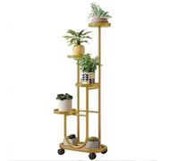 DECORN Supporto per Piante in Vaso in Metallo a 5 Livelli e 6 per Interni ed Esterni, Mensola per Fiori con Ruote, Espositore per Piante Multiple per Soggiorno con Balcone ad Angolo Giardino,d'oro
