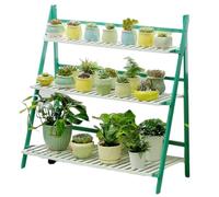 DECORN Supporto per Piante Pieghevole Portavaso da Fiori a Forma di Scala per più Piante Espositore in Legno per Soggiorno Interno, Balcone, Finestra, Giardino Esterno,Verde,3 Tiers 39.4"L