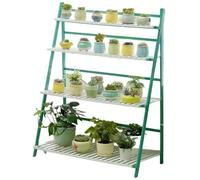 DECORN Supporto per Piante Pieghevole Portavaso da Fiori a Forma di Scala per più Piante Espositore in Legno per Soggiorno Interno, Balcone, Finestra, Giardino Esterno,Verde,4 Tiers 39.4"L