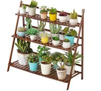 DECORN Supporto per Piante Pieghevole Portavaso da Fiori a Forma di Scala per più Piante Espositore in Legno per Soggiorno Interno, Balcone, Finestra, Giardino Esterno,Walnut,3 Tiers 39.4"L