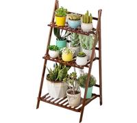 DECORN Supporto per Piante Pieghevole Portavaso da Fiori a Forma di Scala per più Piante Espositore in Legno per Soggiorno Interno, Balcone, Finestra, Giardino Esterno,Walnut,3 Tiers 19.7"L