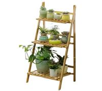 DECORN Supporto per Piante Pieghevole Portavaso da Fiori a Forma di Scala per più Piante Espositore in Legno per Soggiorno Interno, Balcone, Finestra, Giardino Esterno,Natural,3 Tiers 19.7"L