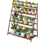 DECORN Supporto per Piante Pieghevole Portavaso da Fiori a Forma di Scala per più Piante Espositore in Legno per Soggiorno Interno, Balcone, Finestra, Giardino Esterno,Walnut,4 Tiers 39.4"L