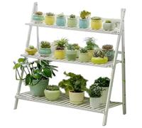 DECORN Supporto per Piante Pieghevole Portavaso da Fiori a Forma di Scala per più Piante Espositore in Legno per Soggiorno Interno, Balcone, Finestra, Giardino Esterno,Bianca,3 Tiers 39.4"L