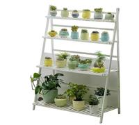 DECORN Supporto per Piante Pieghevole Portavaso da Fiori a Forma di Scala per più Piante Espositore in Legno per Soggiorno Interno, Balcone, Finestra, Giardino Esterno,Bianca,4 Tiers 39.4"L