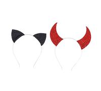 DECORNIJIA 2 Pezzi Fasce per con Corna Diavolo Rosse e Orecchie di Gatto Nere Accessori Costume Party Resistente e Confortevole per Feste