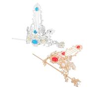 DECORNIJIA 2pezzi Bacchette per Capelli in Lega Dorata Design Vintage Stile Cinese Ciocche di Capelli Asiatiche Forcine per Chignon Tradizionali Strass per Costumi Hanfu e Eventi Tema