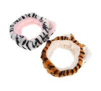 DECORNIJIA 2pezzi Fascia Per Da Spa Con Orecchie Di Tigre Accessori Per Trucco e Skincare Fascia Elastico Materiale Plush Per Donne e Ragazze Durante Lavaggio Viso e Applicazione Maschera