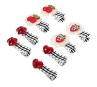 DECORNIJIA 4 Paia di Mollette per Chioma Piccole a Becco D’Anatra Ricamo Ciliegia e Pizzo Mollette Antiscivolo a Quadri Stile Cinese per Bambine Ragazze e Donne Accessori Leggeri per