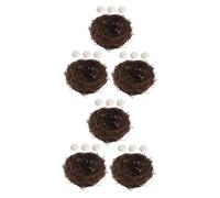 DECORNIJIA 6 Set Nidi Artificiali in con Uova Decorative Nidi Intrecciati Mano per Decorazioni Giardino Balcone Nozze e