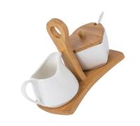 DECORNIJIA Cucina in Ceramica Bianca con Zuccheriera e Lattiera Include Vassoio e Cucchiaio Design Semplice e Elegante per Conservazione di Latte e Zucchero per Decorare Cucina e Regalo