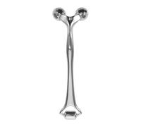 DECORNIJIA Massaggiatore Viso Multifunzionale in Metallo Argento Doppio Rullo per Massaggio Facciale e Collo, Strumento Compatto per Assorbimento Creme e Lifting Viso a Casa in Viaggio