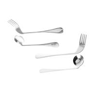 DECORNIJIA Set 1 Cucchiaio Curvo e Forchetta in Acciaio Inossidabile, Posate Ergonomiche e Resistenti per Anziani, Comode da Impugnare per L'uso Quotidiano
