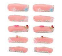 DECORNIJIA Set 10 Pezzi Unghie Finte Adesive Riutilizzabili Strass 3d Ciliegia e Fiori, Unghie Finte Decorative da Donna per Manicure Fai da Te, Copertura Completa per Feste Primaverili e