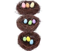 DECORNIJIA Set 3 Pezzi Nido D’ Artificiale Uova Colorate Decorazione Pasquale Creativa da 12 CM Morsetti in Ferro Accessori Fotografici per Interni e Feste di Pasqua Colore Casuale