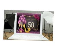 DECORNIJIA Sfondo Fotografico 3D per Compleanno 50 Anni Tessuto Vinile Resistente 210X150 CM Palloncini e Calice Decorazione per Foto Ospiti Amici e Famiglia