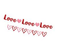 DECORNIJIA Striscione Decorativo a Forma di Cuore 2 Pezzi, Bandierine Glitterate per San, Decorazione da Appendere per Feste e Matrimoni, Festone a Tema Amore per Porte e Pareti