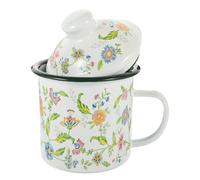 DECORNIJIA Tazza Smaltata Spessa Coperchio 500ml Stile Vintage Rustico Pratica e Antiscottatura per Feste e Hotel