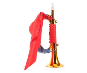 DECORNIJIA Tromba ad Aria Portatile in Plastica Nastro Blu e Stoffa Rossa, Corno Rumoroso per Feste e Eventi Sportivi, Giocattolo Musicale Leggero e Adulti, Strumento per Animazione