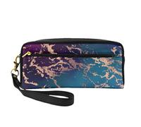 Decoro in marmo di lusso viola scuro e verde acqua con oro, Borsa per il trucco Borsa per cosmetici Borsa da viaggio portatile da toilette Astuccio in pelle per donne e ragazze