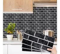 Decoroom Adesivi per piastrelle nere 24 pezzi/15 x 30 cm, mattoni, autoadesive, in vinile, impermeabili, fai da te, decorazione per la casa, da incollare su piastrelle, trasferimenti per cucina,