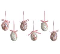 Decororis Uova di Pasqua da appendere, 6 cm, 6 pezzi con motivo floreale, uova di plastica con gancio, in plastica, per Pasqua