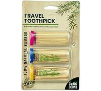 DecorRack - 3 dispenser per stuzzicadenti da viaggio con 150 stuzzicadenti in bambù naturale, portatile, in viaggio, mini stuzzicadenti (confezione da 3)