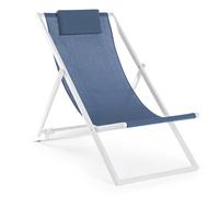 Decorspace Sedia a Sdraio Pieghevole Cleo Regolabile in 3 Diverse Posizioni Lettino da Esterno per Veranda e Piscina (Struttura Bianca e Texilene Blu)