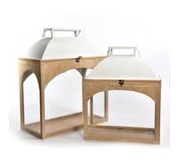 Decorspace Set 2 Lanterna anticata in legno e metallo decorativa da esterno vintage (Rettangolare Big, Bianco)
