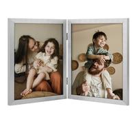 decorUhome Cornice Doppia 8x10 Verticale, Cornice Fotografica Pieghevole in Legno Tecnico con Plexiglass per Esposizione su Tavolo, 8x10, Argento