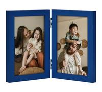 decorUhome Cornice portafoto doppia verticale 4x6, cornice ingegnerizzata in legno pieghevole con plexiglass per esposizione su tavolo, 10x15 cm, blu reale