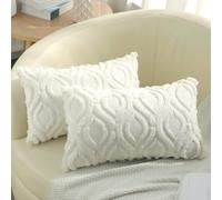 decorUhome Set di 2 federe decorative natalizie per cuscini in morbida lana sintetica, per divano, supporto lombare, per la casa, 30 x 50 cm, beige crema