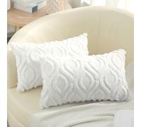 decorUhome Set di 2 federe decorative natalizie per cuscini in morbida lana sintetica, per divano, supporto lombare, per la casa, 30 x 50 cm, bianco